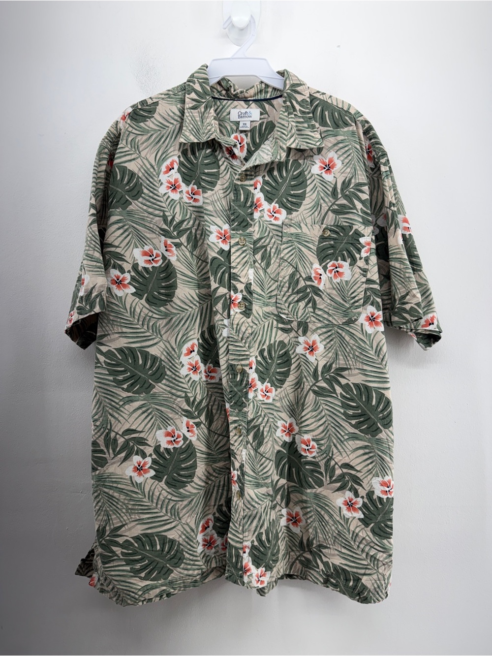 Croft And Barrow Men's Cotton Floral Collared Button Up Hawaiian Shirt Size 2X